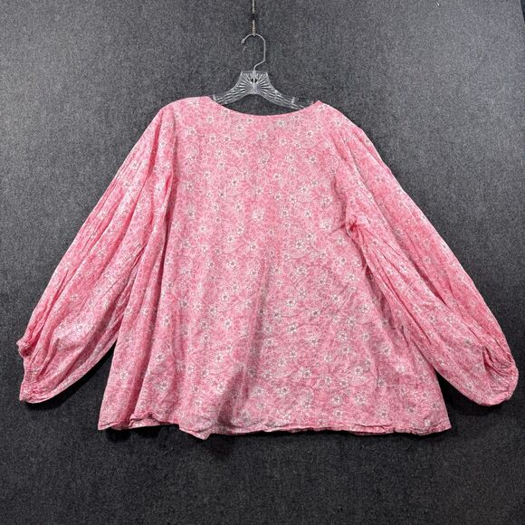 India Collection Emerson Fry Crocus Blouse Women's Medium Pink Floral Peasant - Picture 6 of 8
